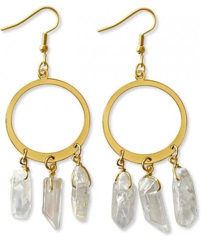 Natural Quartz Crystals Dangle Earrings for Women | Clear Quartz Crystal with Gold Wire Wrap | Spiritual Healing Crystal Jewe...