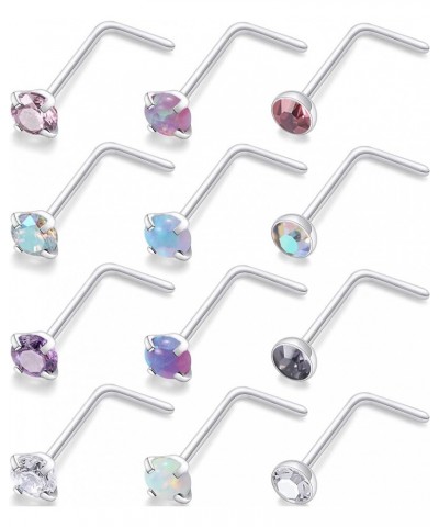 18G 20G 22G Surgical Steel Nose Rings Studs CZ Opal 1.5mm 2mm 2.5mm 3mm for Women Men 12Pcs 18G----L Shaped----Opal/CZ 2.5MM ...