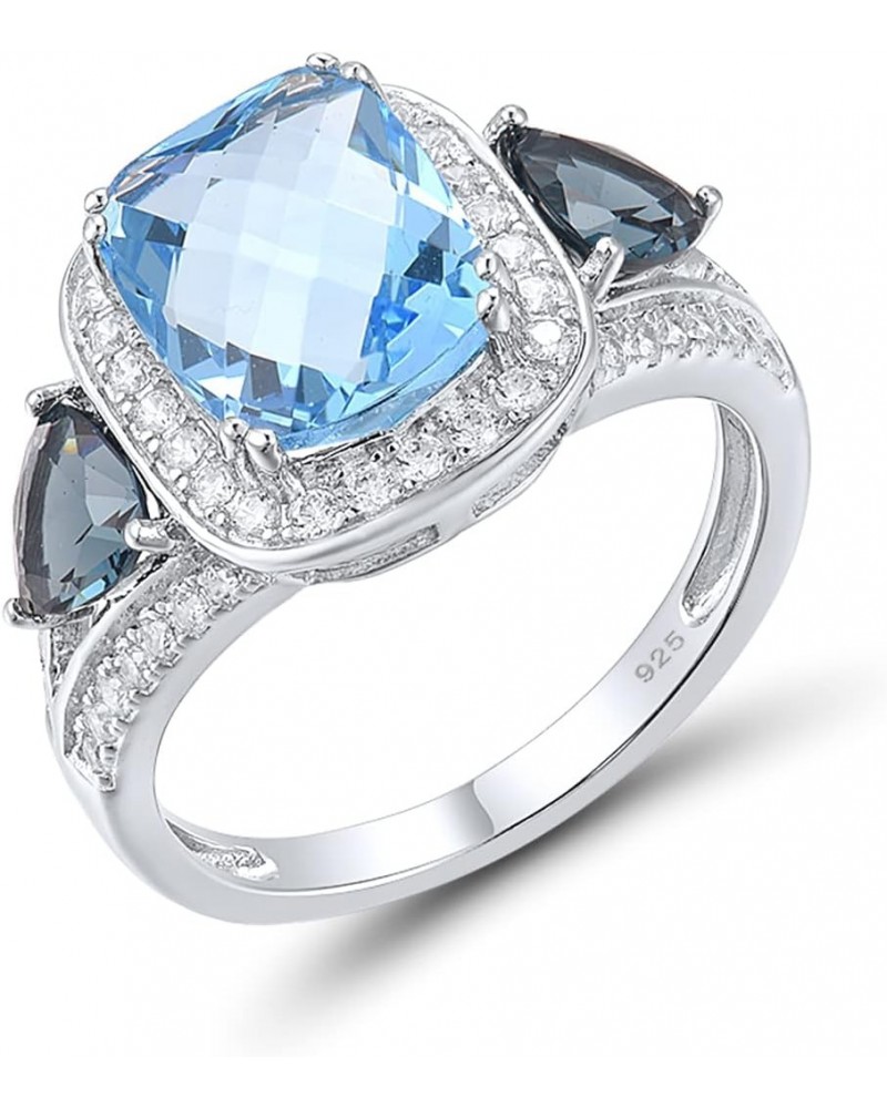 925 Sterling Silver Ring 2.75CT Blue Glass Blue Spinel White Cubic Zirconia Rings $9.71 Rings