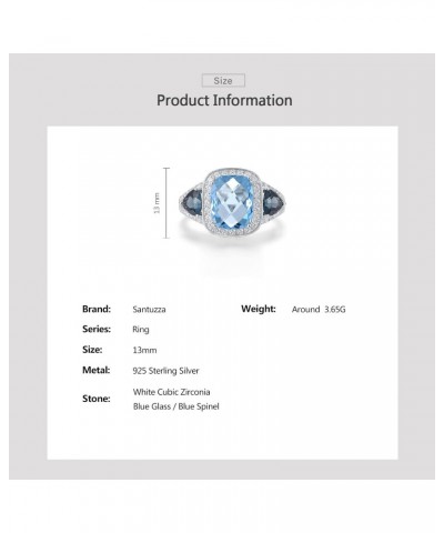 925 Sterling Silver Ring 2.75CT Blue Glass Blue Spinel White Cubic Zirconia Rings $9.71 Rings