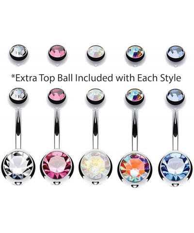 5PC Belly Button Rings Set - 14G Multicolor Surgical Stainless Steel - Shiny CZ Crystals Clear Pink Aqua Black - Replacement ...