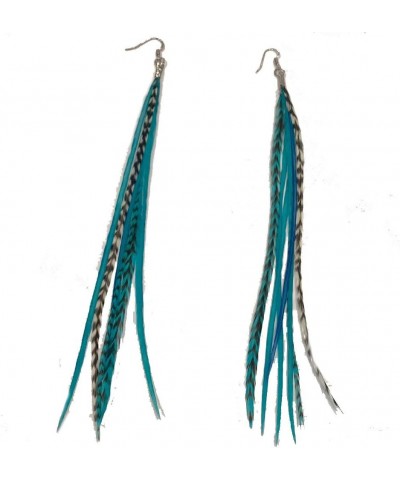 Genuine Aqua Blue Grizzly Feather Earrings Long, Genuine Real Light Feathers $14.97 Earrings