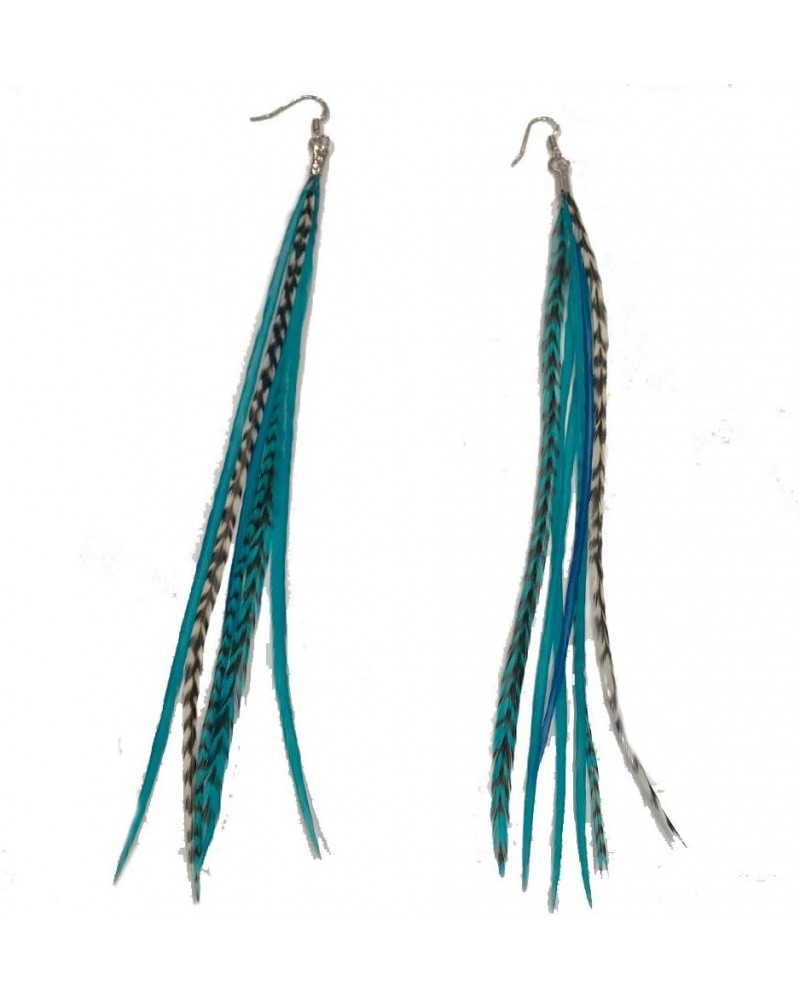 Genuine Aqua Blue Grizzly Feather Earrings Long, Genuine Real Light Feathers $14.97 Earrings