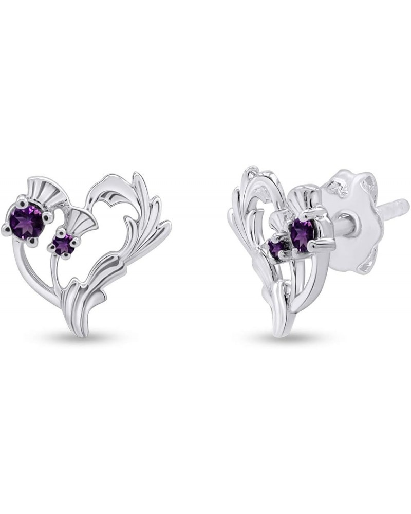 Thistle Heart Simulated Amethyst Stud Earrings in 14k Gold Over Sterling Silver white-gold-plated-silver $25.38 Earrings