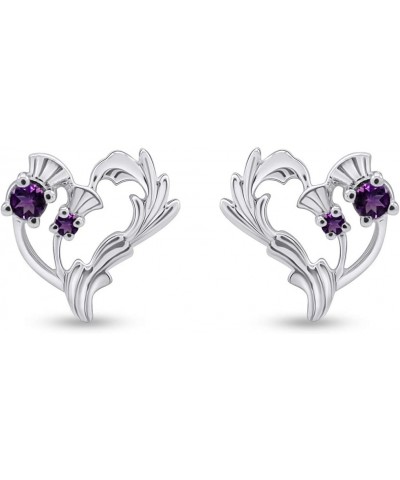 Thistle Heart Simulated Amethyst Stud Earrings in 14k Gold Over Sterling Silver white-gold-plated-silver $25.38 Earrings