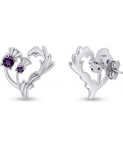 Thistle Heart Simulated Amethyst Stud Earrings in 14k Gold Over Sterling Silver white-gold-plated-silver $25.38 Earrings