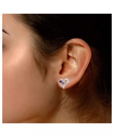 Thistle Heart Simulated Amethyst Stud Earrings in 14k Gold Over Sterling Silver white-gold-plated-silver $25.38 Earrings