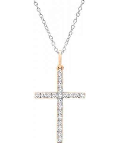 0.06 Carat (ctw) Round White Diamond Ladies Cross Religious Crucifix Pendant with 18 Inch Silver Chain | 14K Gold Rose Gold 0...