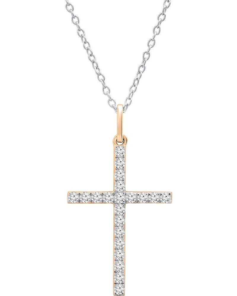 0.06 Carat (ctw) Round White Diamond Ladies Cross Religious Crucifix Pendant with 18 Inch Silver Chain | 14K Gold Rose Gold 0...