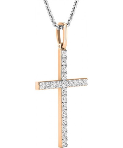 0.06 Carat (ctw) Round White Diamond Ladies Cross Religious Crucifix Pendant with 18 Inch Silver Chain | 14K Gold Rose Gold 0...