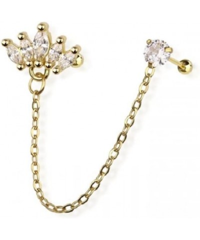 18GA 316L Stainless Steel Marquise Fan and Round CZ Crystal Connecting Chain Linked Cartilage Barbells Gold Tone $9.80 Body J...