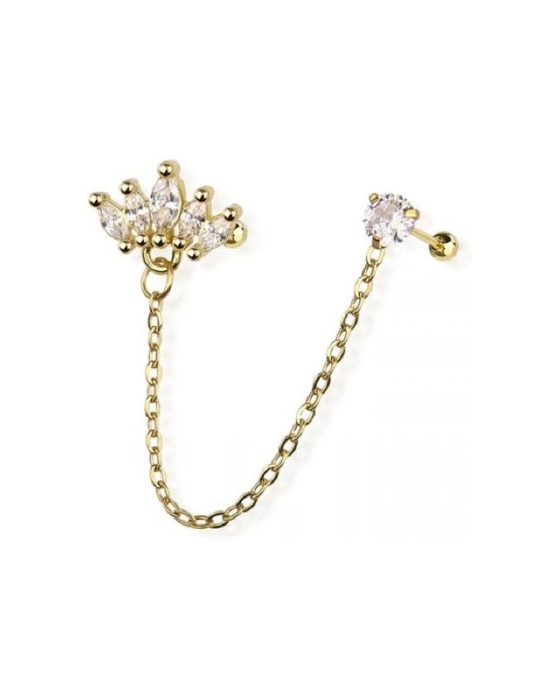 18GA 316L Stainless Steel Marquise Fan and Round CZ Crystal Connecting Chain Linked Cartilage Barbells Gold Tone $9.80 Body J...