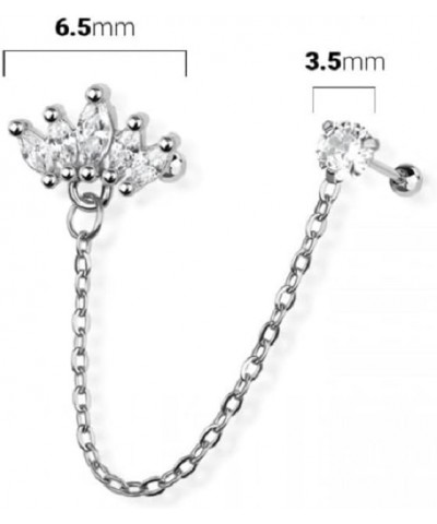 18GA 316L Stainless Steel Marquise Fan and Round CZ Crystal Connecting Chain Linked Cartilage Barbells Gold Tone $9.80 Body J...