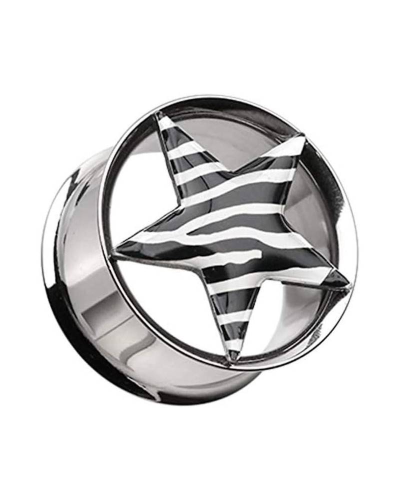 Zebra Star Hollow Double Flared Steel Plug 1" (25mm), Black $9.66 Body Jewelry