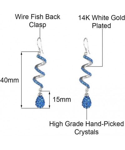 14K White Gold Plated Spiral Shape Crystal Drop Dangle Earrings for Women & Girls, Comes with Gift Box Light Blue $10.32 Earr...