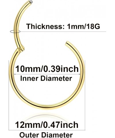 Gold Hinged 20g 18g 16g Nose Rings Hoops 6mm 8mm 10mm 12mm 14mm 16mm Septum Ring Clicker Cartilage Helix Hoop Earrings Set 18...