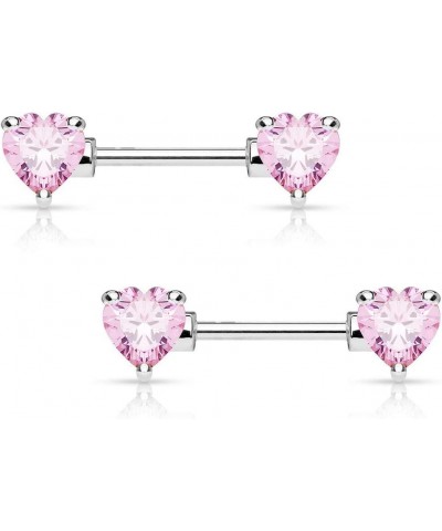 Pair of Surgical Steel 1/2-5/8 Inch (12-16mm) Cubic Zirconia Crystal Double Heart Nipple Barbells 12.0 Millimeters Pink $11.1...