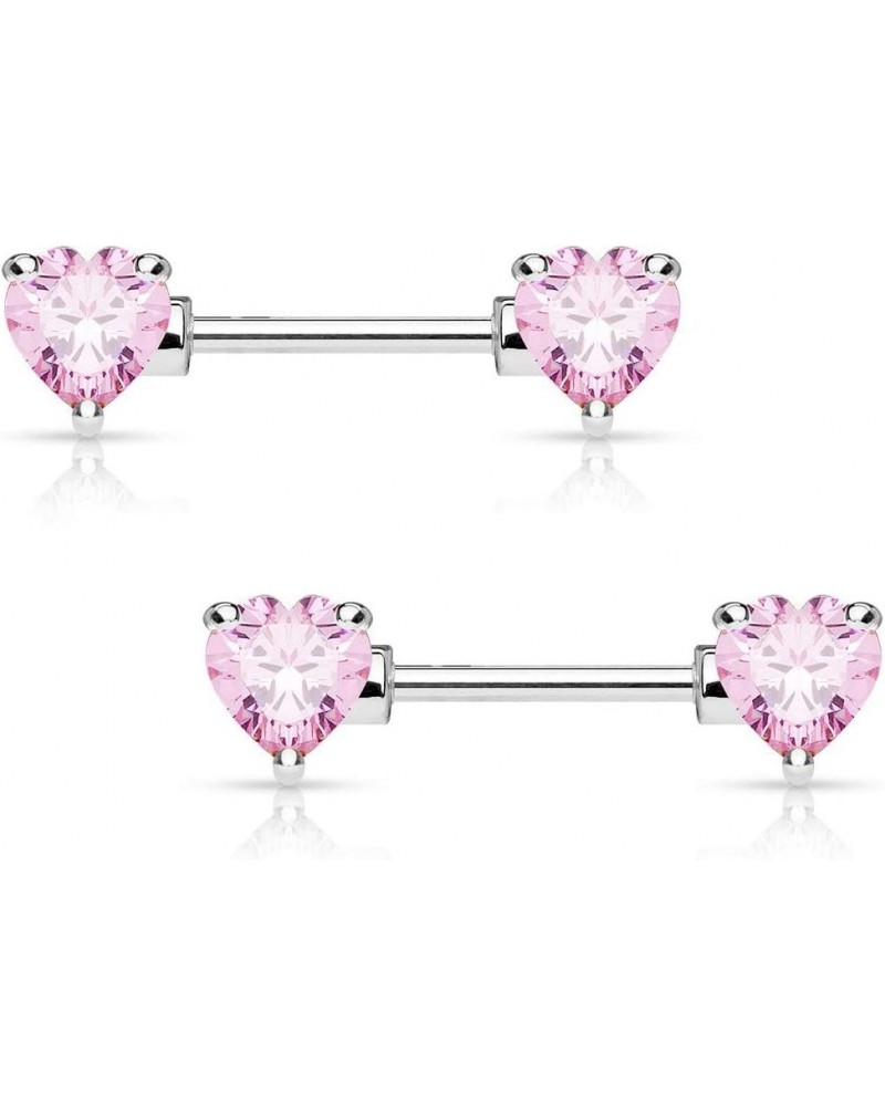 Pair of Surgical Steel 1/2-5/8 Inch (12-16mm) Cubic Zirconia Crystal Double Heart Nipple Barbells 12.0 Millimeters Pink $11.1...