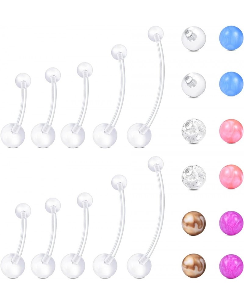 Clear Belly Button Rings Plastic Belly Button Rings Plastic Belly Rings for Sports Surgery 5-4 length(14-32) + balls $8.11 Bo...