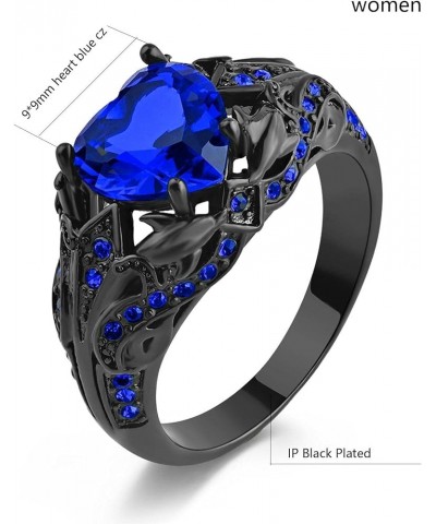 Couple Rings Black Gold Filled Heart Blue Cz Claddagh Ring Womens Wedding Ring Sets Man Tungsten Wedding Band Blue3 women siz...