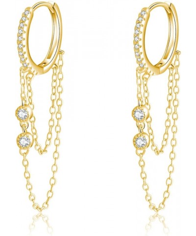 Solid 925 Sterling Silver Chain Drop Earrings Hoop for Women Teen Girls CZ Hoop Chain Earrings Dangle B-Yellow $11.96 Earrings