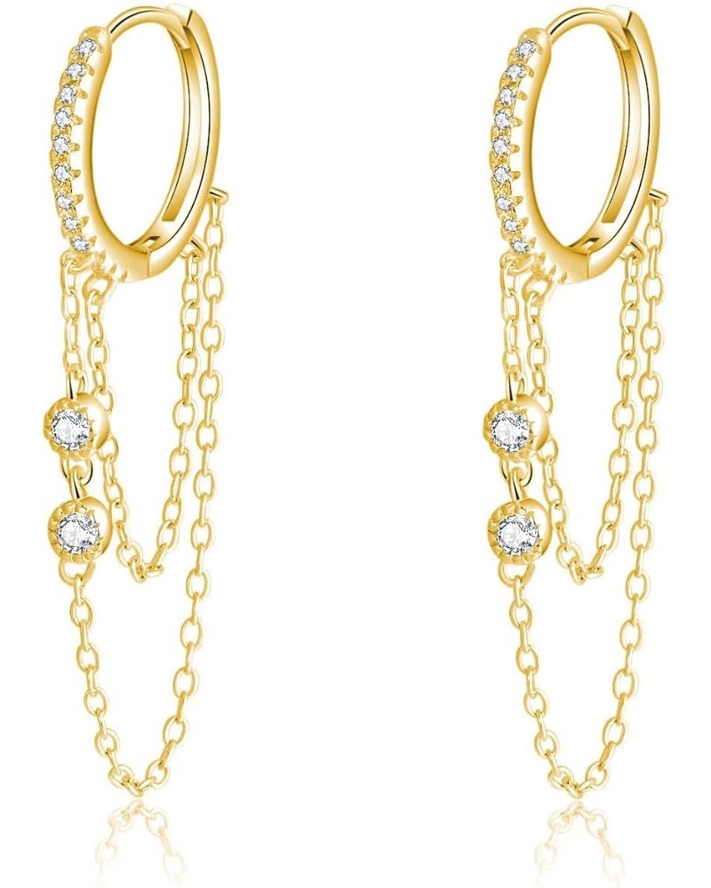 Solid 925 Sterling Silver Chain Drop Earrings Hoop for Women Teen Girls CZ Hoop Chain Earrings Dangle B-Yellow $11.96 Earrings