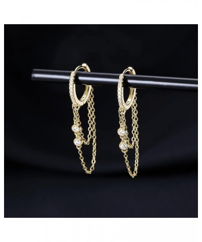 Solid 925 Sterling Silver Chain Drop Earrings Hoop for Women Teen Girls CZ Hoop Chain Earrings Dangle B-Yellow $11.96 Earrings