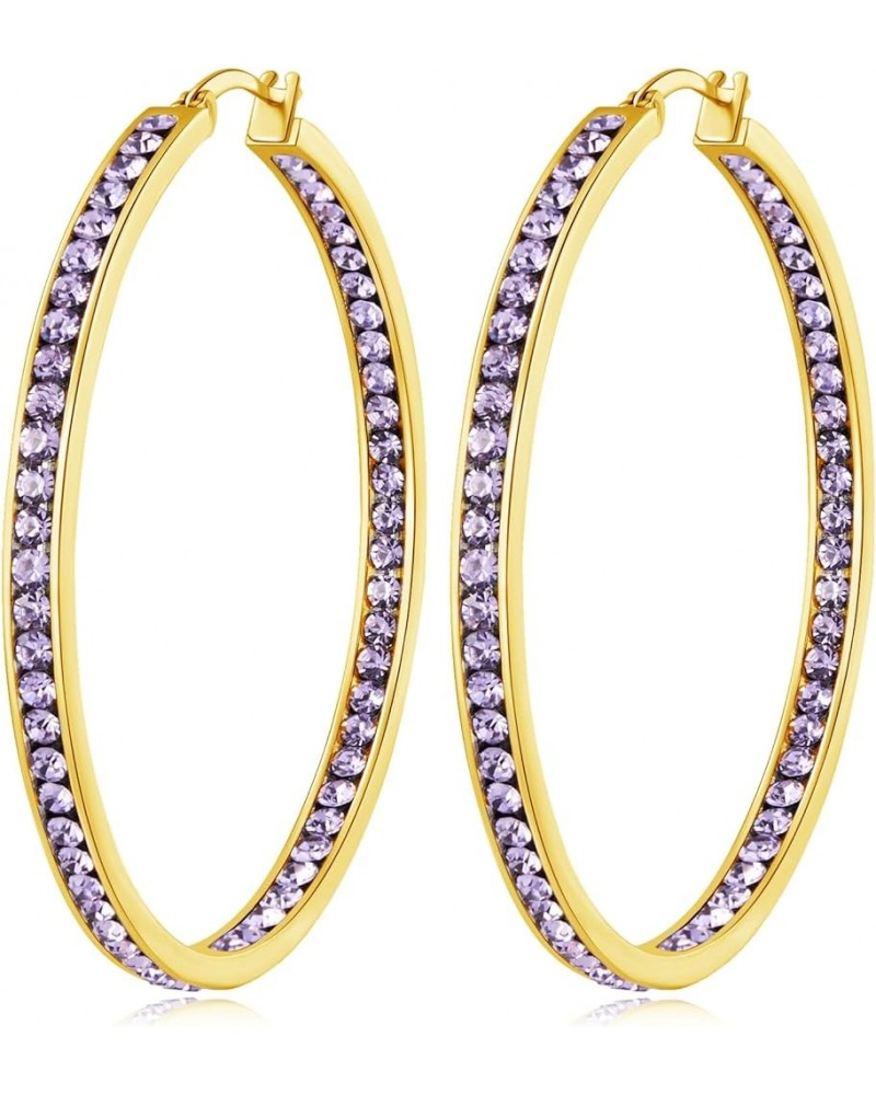 2 Inch Large Hoop Earrings for Women Girls Stainless Steel Hypoallergenic Big Hoop Earrings Cubic Zircon Hoops Rhinestone Ins...