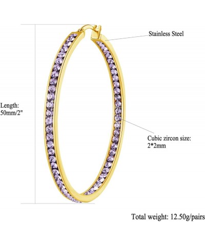 2 Inch Large Hoop Earrings for Women Girls Stainless Steel Hypoallergenic Big Hoop Earrings Cubic Zircon Hoops Rhinestone Ins...