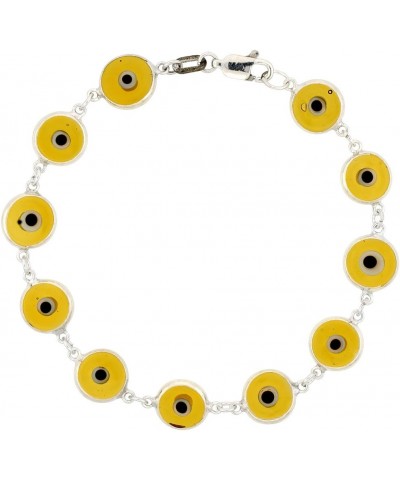 Sterling Silver Evil Eye Bracelet for Women and Girls 10 mm Glass Eyes Available Assorted Colors 7-8 inch Yellow_Clear 7.0 In...