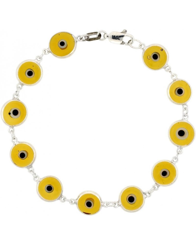 Sterling Silver Evil Eye Bracelet for Women and Girls 10 mm Glass Eyes Available Assorted Colors 7-8 inch Yellow_Clear 7.0 In...