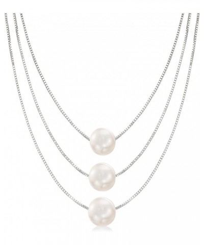 9-9.5mm Cultured Pearl 3-Strand Layered Necklace White Pearl in Sterling Silver 18.0 Inches $39.81 Necklaces