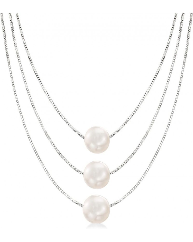 9-9.5mm Cultured Pearl 3-Strand Layered Necklace White Pearl in Sterling Silver 18.0 Inches $39.81 Necklaces