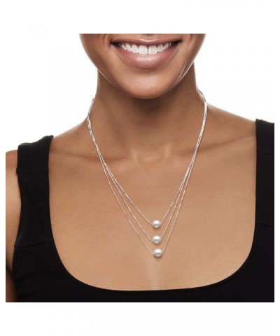 9-9.5mm Cultured Pearl 3-Strand Layered Necklace White Pearl in Sterling Silver 18.0 Inches $39.81 Necklaces