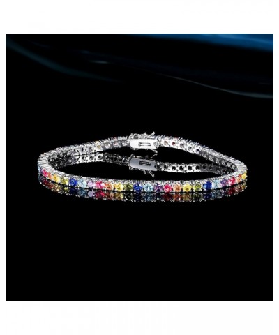 3.0mm Colored Cubic Zirconia Tennis Bracelet for Women, 3mm 18K Yellow Gold Plated Cubic Zirconia Rainbow Tennis Link Bracele...