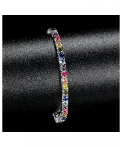 3.0mm Colored Cubic Zirconia Tennis Bracelet for Women, 3mm 18K Yellow Gold Plated Cubic Zirconia Rainbow Tennis Link Bracele...