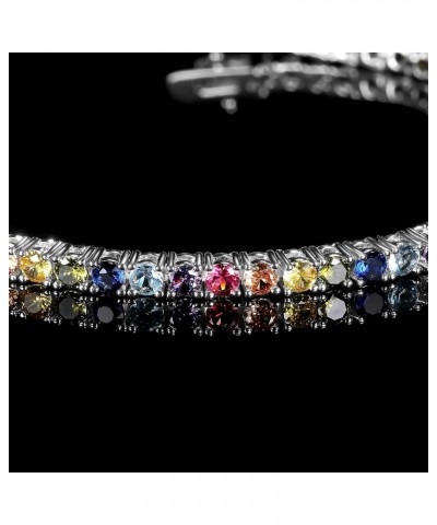 3.0mm Colored Cubic Zirconia Tennis Bracelet for Women, 3mm 18K Yellow Gold Plated Cubic Zirconia Rainbow Tennis Link Bracele...