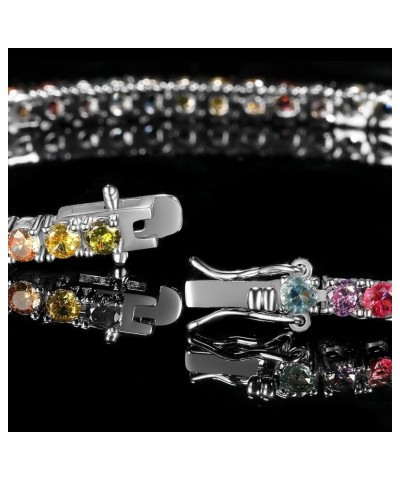 3.0mm Colored Cubic Zirconia Tennis Bracelet for Women, 3mm 18K Yellow Gold Plated Cubic Zirconia Rainbow Tennis Link Bracele...