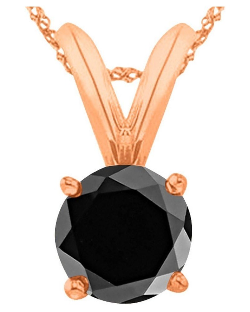 1/2-5 Carat Round Black Diamond 4 Prong Pendant Necklace (AAA Quality) W/ 16" Silver Chain 5.01 Carat 14K Rose Gold $249.78 N...