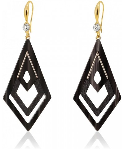 Ozel - Natural Wooden Acrylic Boho Drop Dangle Earrings for Women - Geometric Statement Jewellery - Brown, Black, Magent Red,...