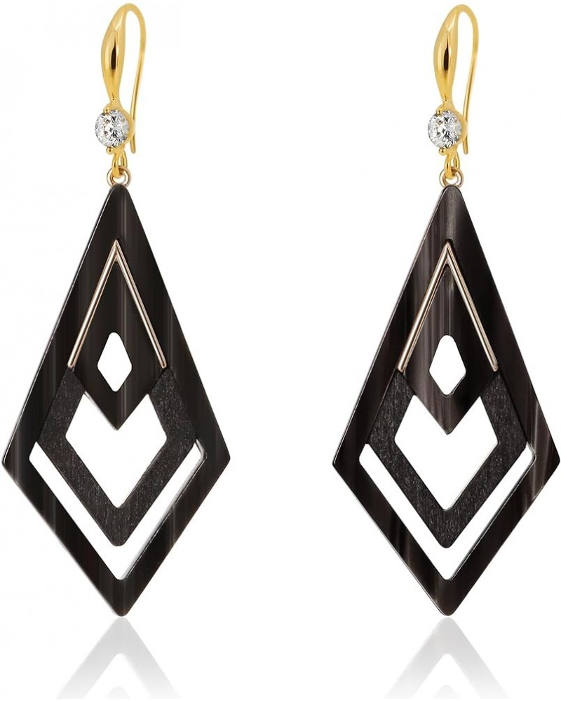 Ozel - Natural Wooden Acrylic Boho Drop Dangle Earrings for Women - Geometric Statement Jewellery - Brown, Black, Magent Red,...