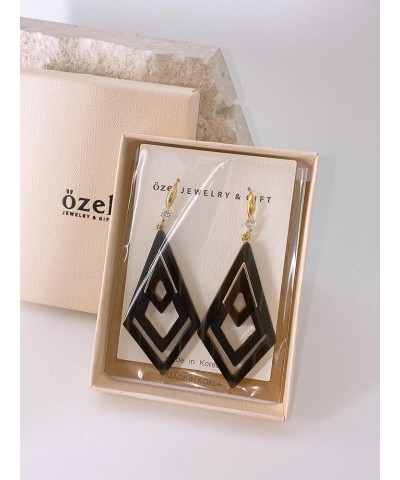 Ozel - Natural Wooden Acrylic Boho Drop Dangle Earrings for Women - Geometric Statement Jewellery - Brown, Black, Magent Red,...