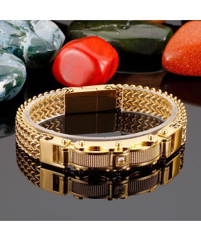 12MM Heavy Men Women 18K Gold Stainless Steel Double Mesh Chian Bracelet Punk Hiphop Bike Biker Link CZ Zircon Bracelets Jewe...