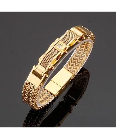 12MM Heavy Men Women 18K Gold Stainless Steel Double Mesh Chian Bracelet Punk Hiphop Bike Biker Link CZ Zircon Bracelets Jewe...