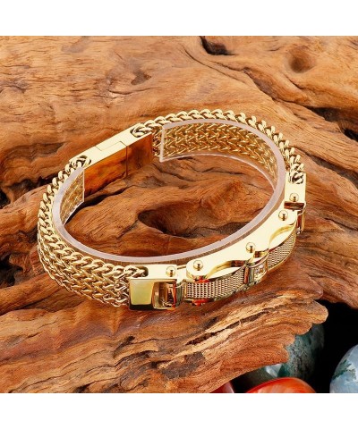 12MM Heavy Men Women 18K Gold Stainless Steel Double Mesh Chian Bracelet Punk Hiphop Bike Biker Link CZ Zircon Bracelets Jewe...