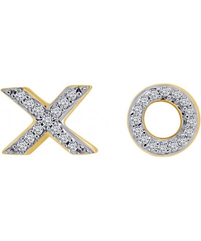 XO Stud Earrings for Women Round Natural Diamond Minimalist Mismatch Earrings With Push Back in 14k Gold Plated Sterling Silv...