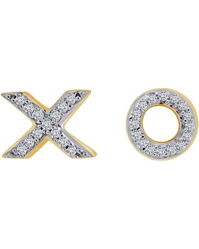 XO Stud Earrings for Women Round Natural Diamond Minimalist Mismatch Earrings With Push Back in 14k Gold Plated Sterling Silv...