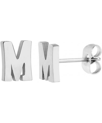 18k Silver Gold Plated Stainless-steel a Pair 26 Alphabet Letters Initials Stud Earrings For Women Silver M $8.60 Earrings