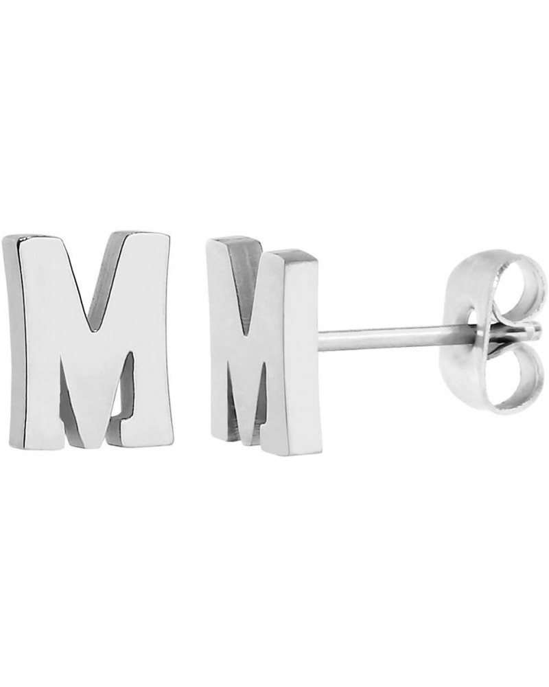 18k Silver Gold Plated Stainless-steel a Pair 26 Alphabet Letters Initials Stud Earrings For Women Silver M $8.60 Earrings