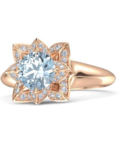 Created Round Cut Aquamarine 925 Sterling Silver 14K Gold Finish Engagement Wedding Lotus Flower Ring For Women Rose 8 $40.49...